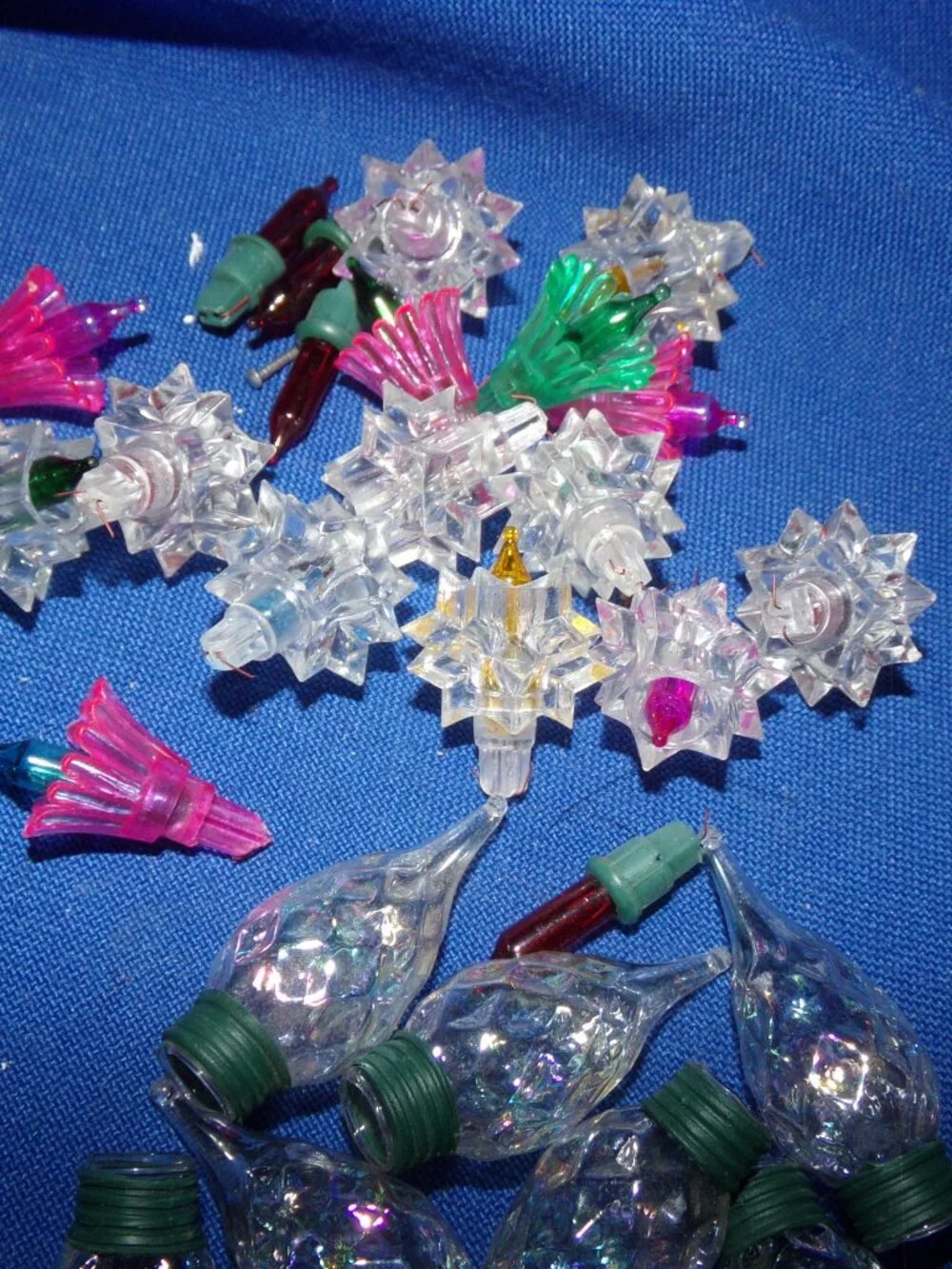 Vintage Assortment of Christmas Light Bulbs & Bulb Covers - Stars & Teardrops